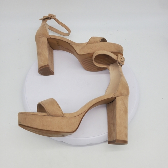 Ankis Shoe Women 7.5 Chunky Platforms 4 Inch Block Heels Nude Suede - Picture 4 of 8